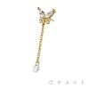 316L SURGICAL STEEL THREADLESS PUSH IN BUTTERFLY ROUND BEZEL CHAIN CZ TOP PART